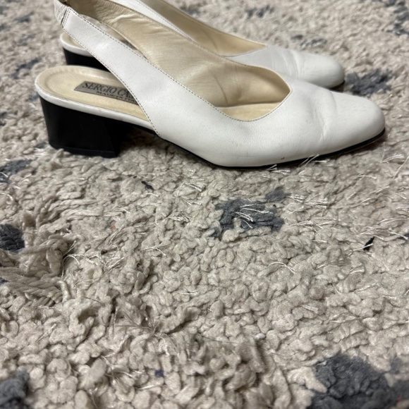 Vintage Sergio Casciani White Leather Slingback Block Pumps Women’s  Size 7 1/2 - Picture 4 of 8